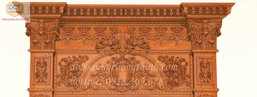 BỘ CỬA CỔ ĐIỂN 2 CÁNH GỖ GÕ ĐỎ CC65GD